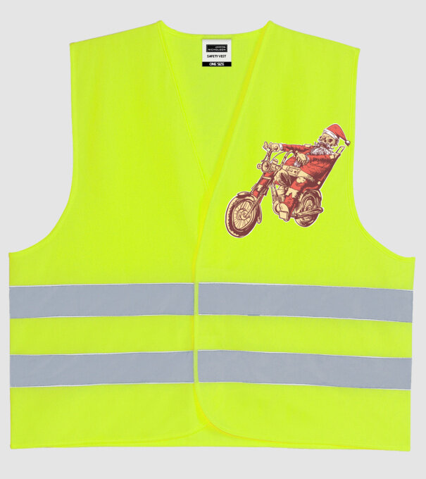 Moș Crăciun Motociclist model galben neon pe tricou