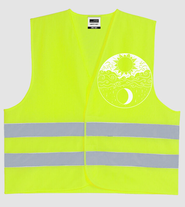Soare și Lună Jin Jang model galben neon pe tricou