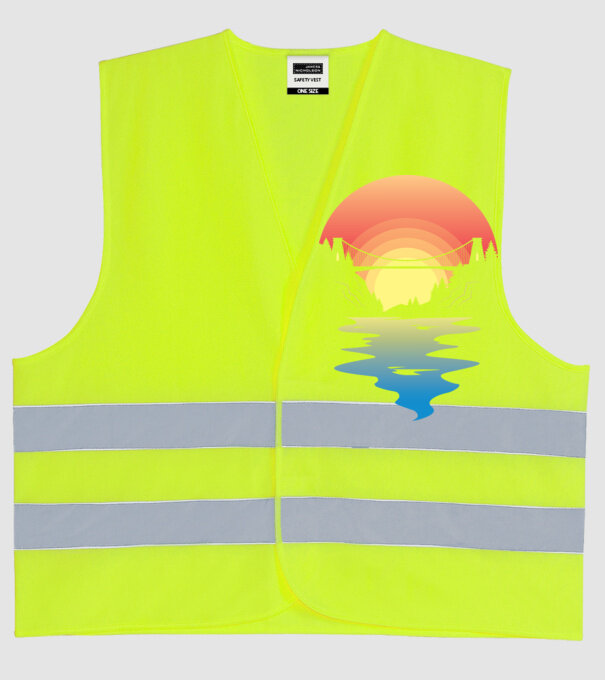 Peisaj apus de soare model galben neon pe tricou