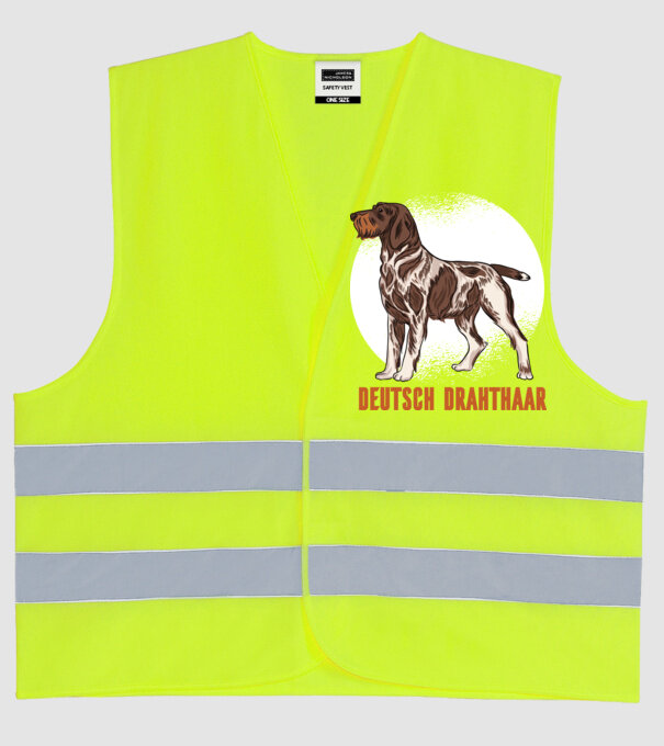 Brac german cu păr sârmos model galben neon pe tricou