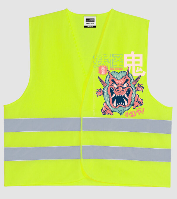 Oni Yokai Anime model galben neon pe tricou