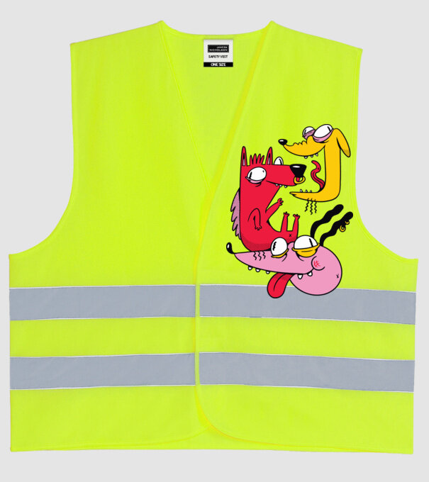 Câini nebuni model galben neon pe tricou