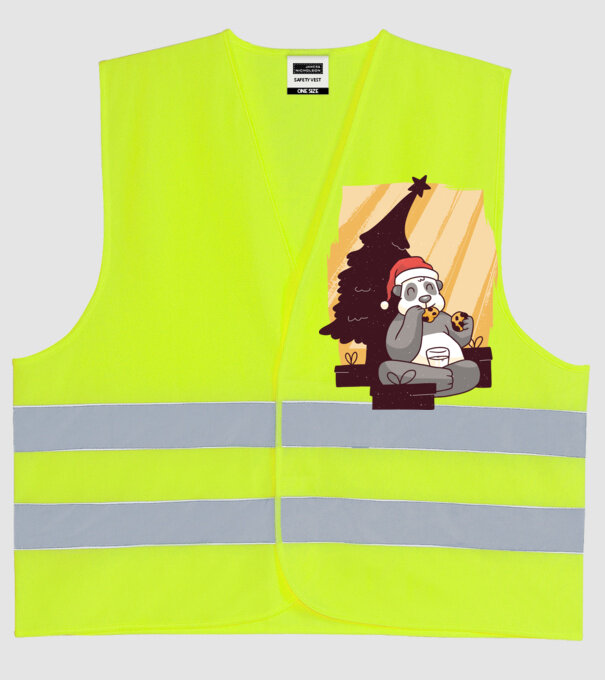 Panda mâncând prăjituri tricou Crăciun model galben neon pe tricou