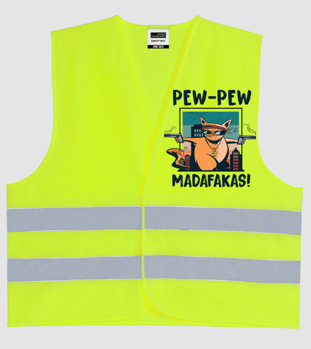 Pew Pew Pew Madafakas Pisică dark model galben neon pe tricou