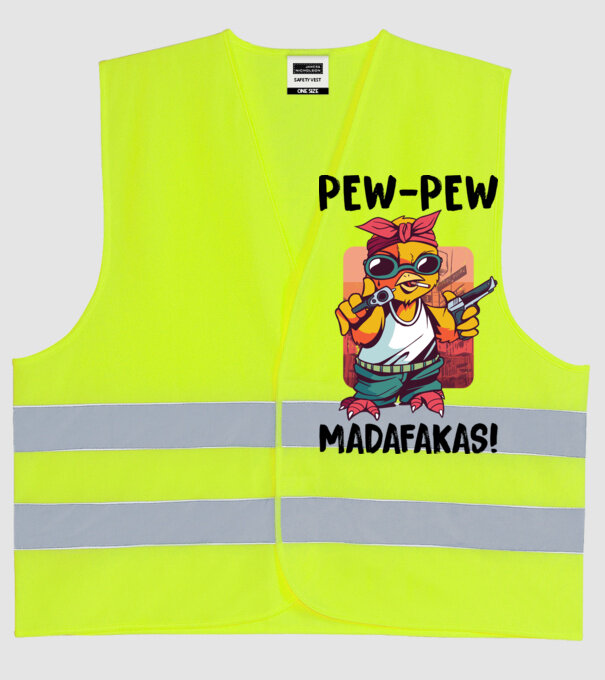 Pew Pew Pew Madafakas Pui alb model galben neon pe tricou
