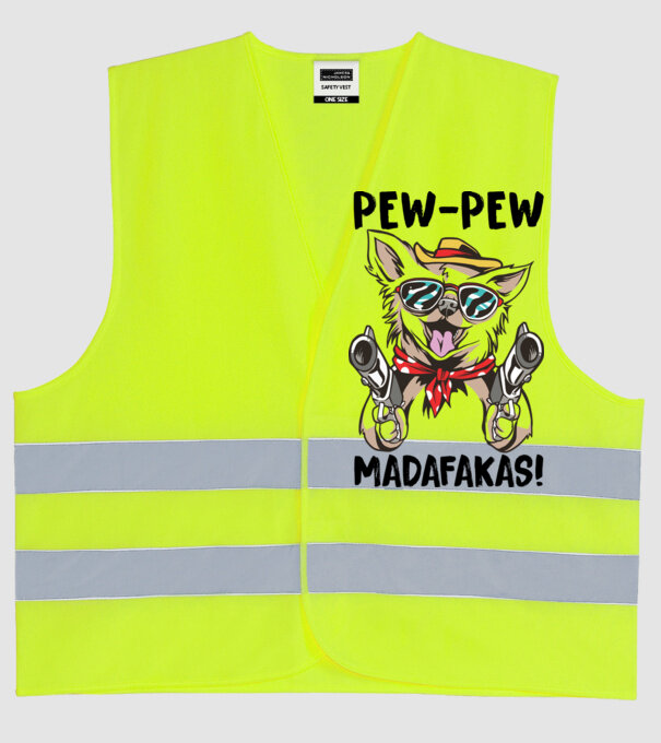 Pew Pew Pew Madafakas Chivava alb model galben neon pe tricou