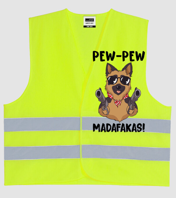 Pew Pew Pew Madafakas Ciobănesc german alb model galben neon pe tricou
