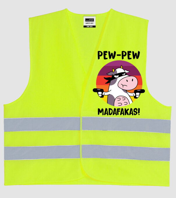 Pew Pew Pew Madafakas Vacă alb model galben neon pe tricou
