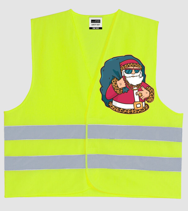 Moș Crăciun Pimp model galben neon pe tricou