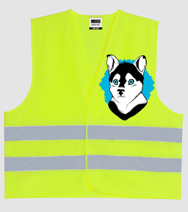 Câine Pomsky model galben neon pe tricou