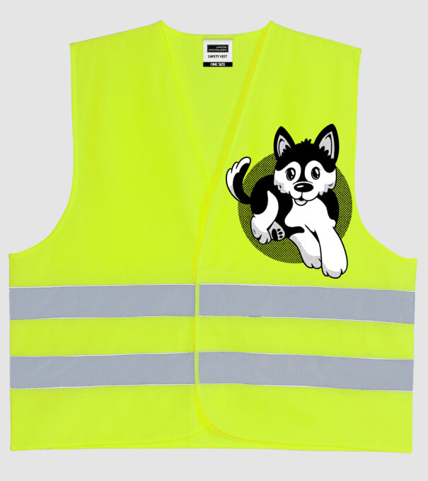 Câine Pomsky model galben neon pe tricou