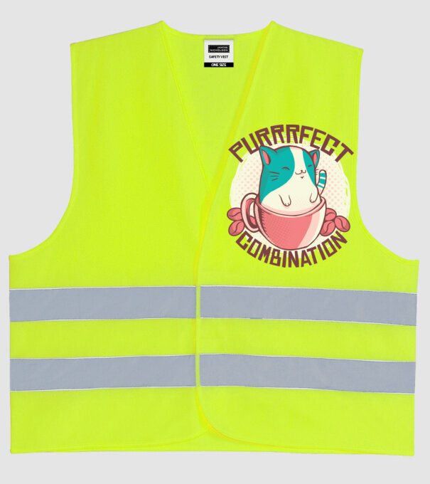 Purrrfect Combination Cafea cu pisică model galben neon pe tricou