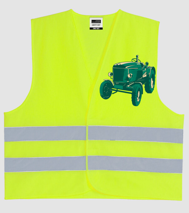 Tractor vechi model galben neon pe tricou