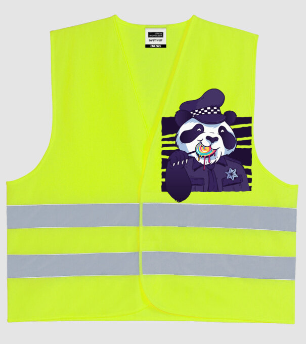 Panda polițist cu acadea model galben neon pe tricou