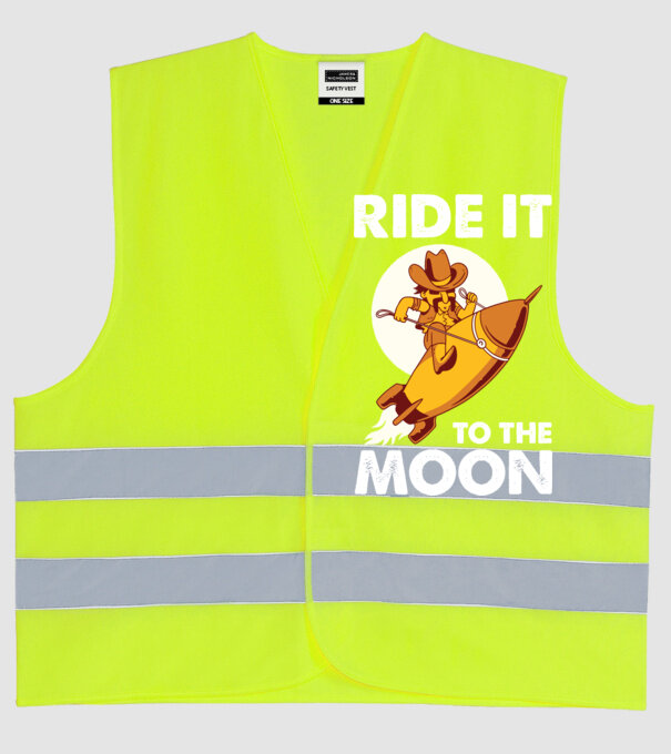 Ride it to the moon Bitcoin model galben neon pe tricou