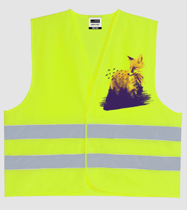 Vulpe Pădure model galben neon pe tricou
