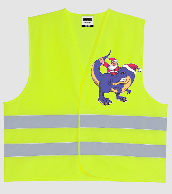Santasaurus Moș Crăciun pe dinozaur model galben neon pe tricou