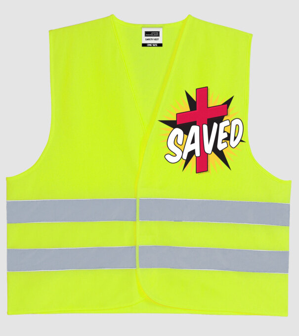 Saved Isus Cruce model galben neon pe tricou