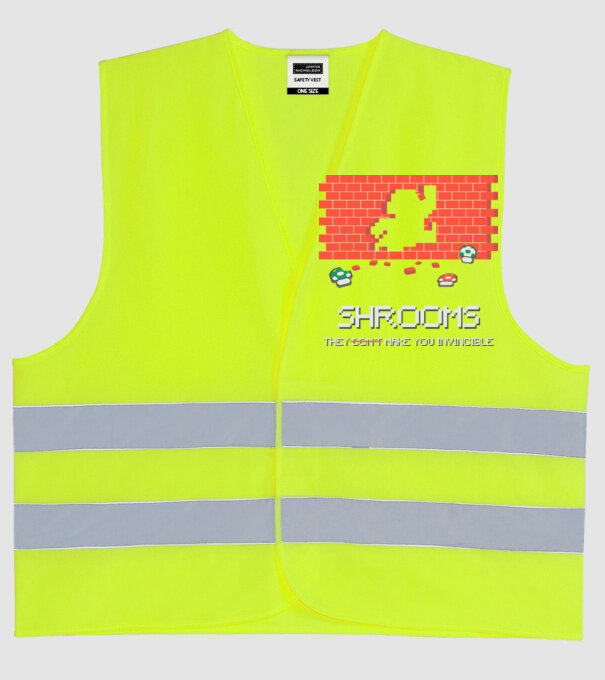 Shrooms - They make you invincible Mario model galben neon pe tricou