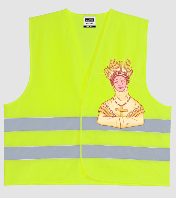 Sfânt lăcrimând model galben neon pe tricou