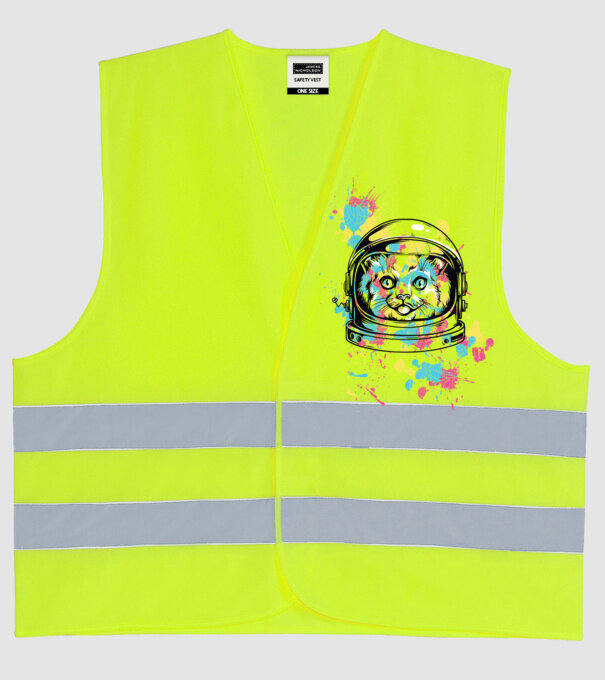 Space Cat model galben neon pe tricou