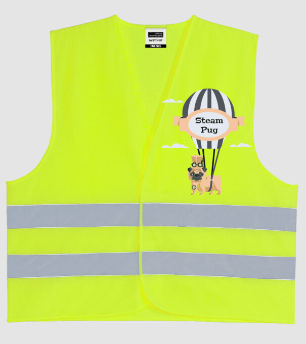 Steampug - mops model galben neon pe tricou