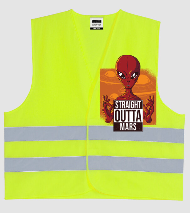 Straight Outta Mars Alien model galben neon pe tricou