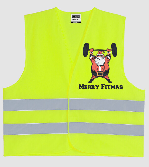 Moș Crăciun Halterofil model galben neon pe tricou
