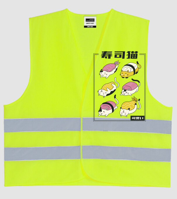 Pisicuțe Sushi model galben neon pe tricou