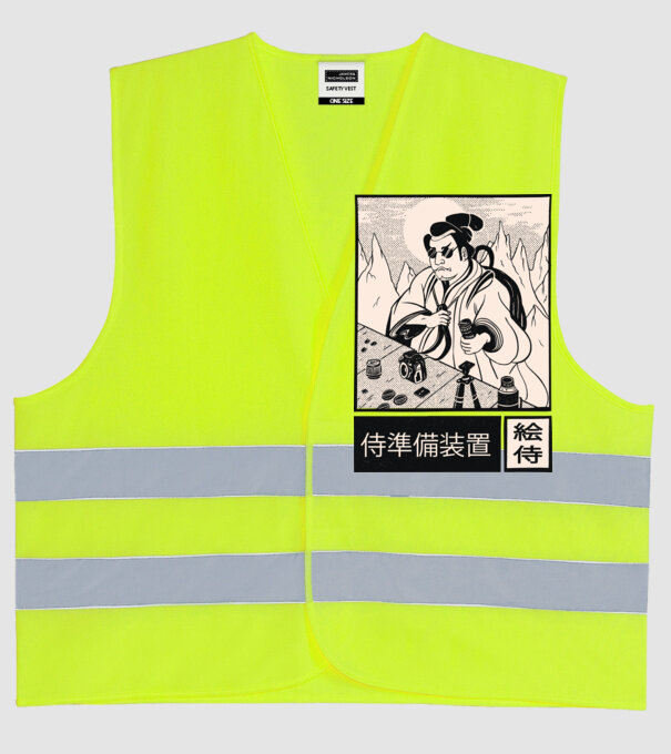 Samurai model galben neon pe tricou