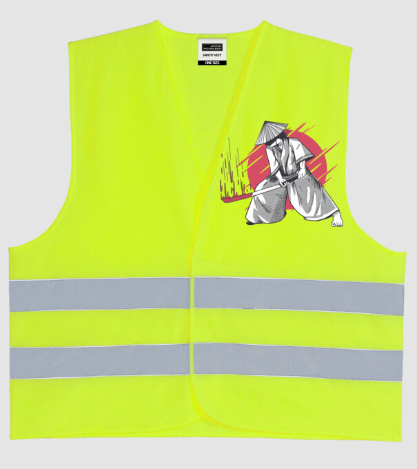 Sabie de samurai model galben neon pe tricou