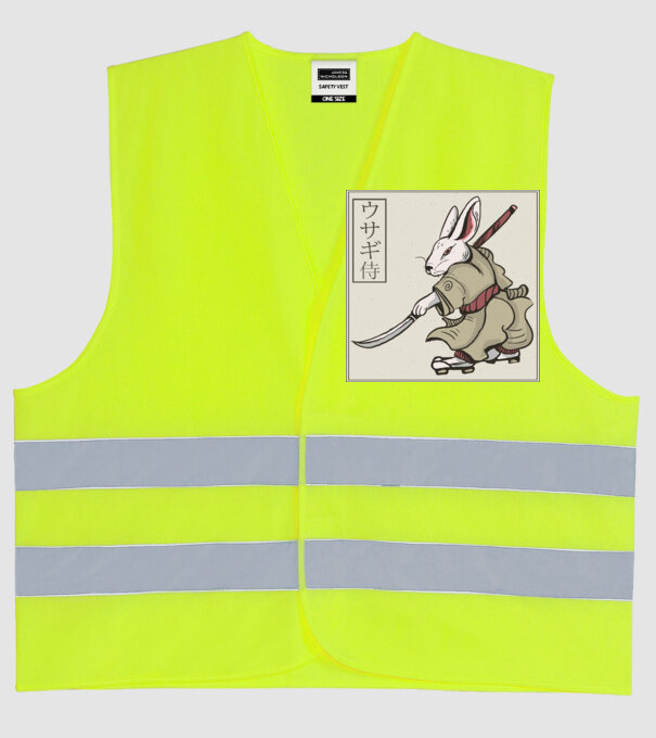 Iepure Samurai model galben neon pe tricou