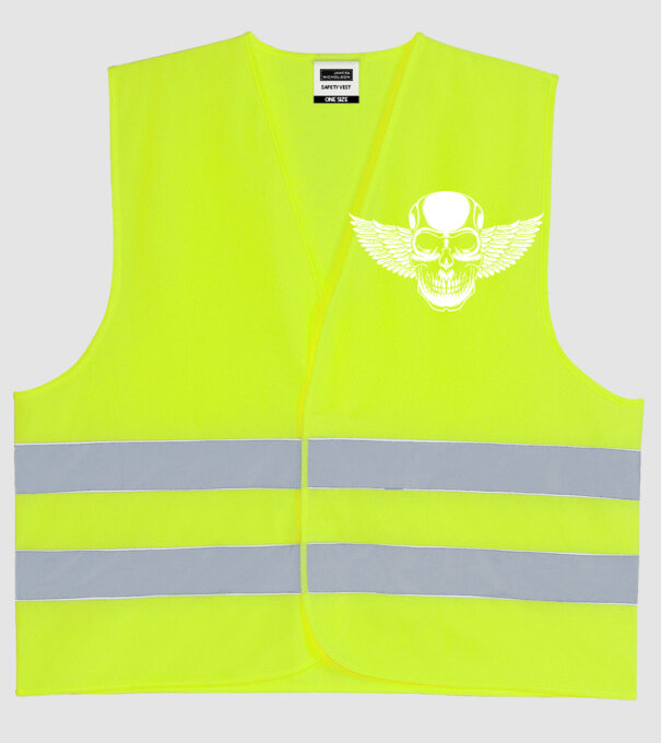 Craniu cu Aripi model galben neon pe tricou
