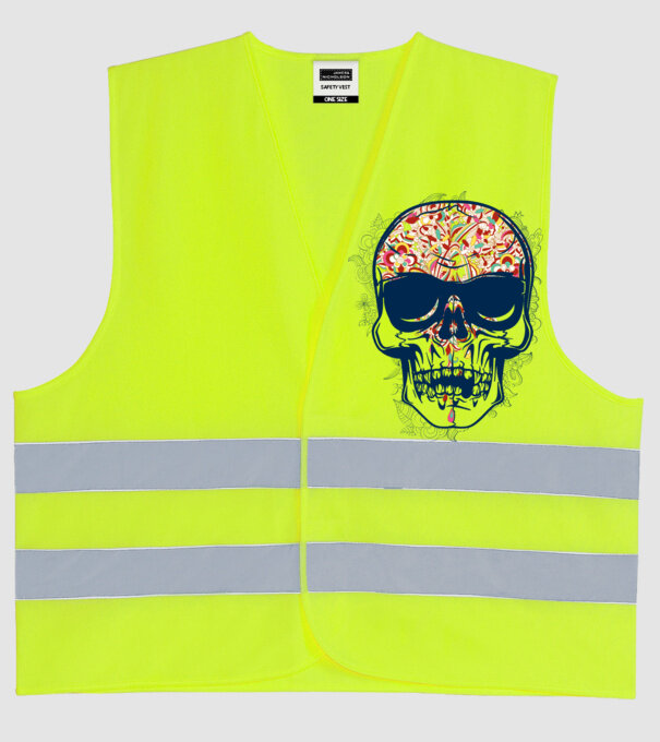Craniu colorat model galben neon pe tricou