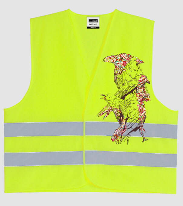 Păsări colorate model galben neon pe tricou