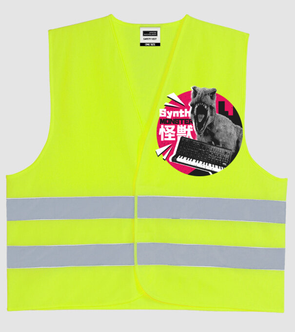 Dinozaur sintetizator model galben neon pe tricou