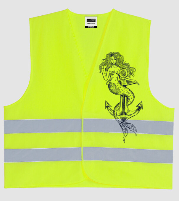 Ancoră sirenă model galben neon pe tricou