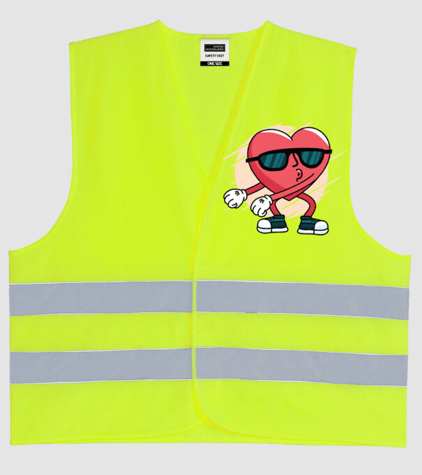 Inimă DAB Floss Heart tricou model galben neon pe tricou