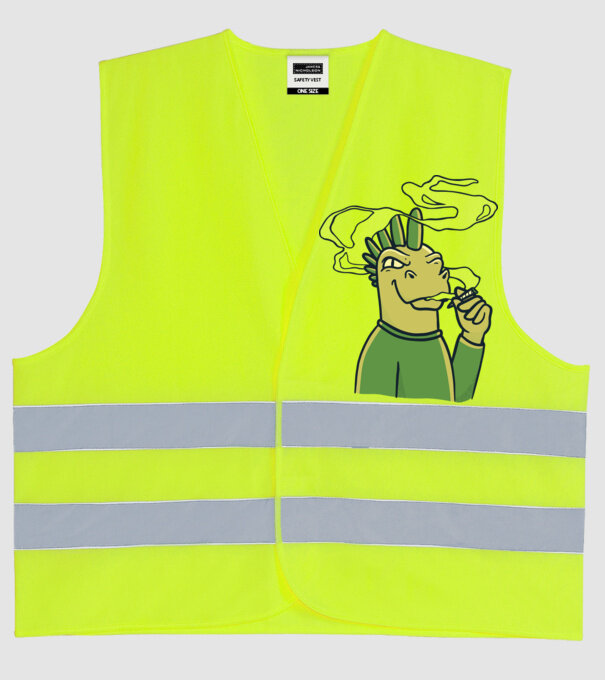 Dinozaur fumător model galben neon pe tricou