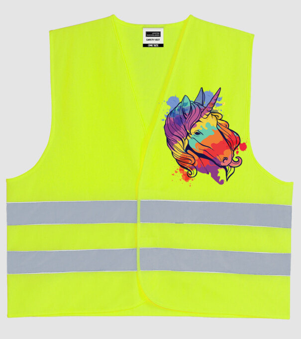 Curcubeu colorat Unicorn tricou model galben neon pe tricou
