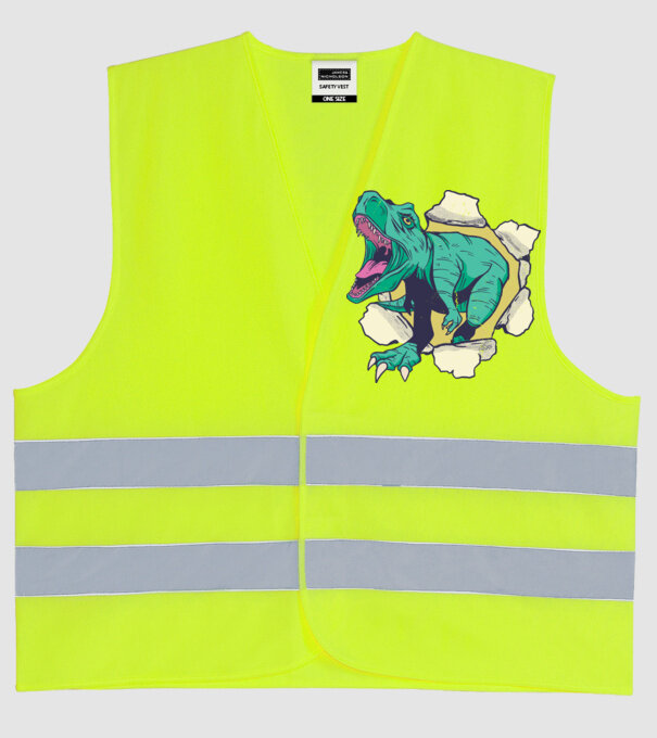 T-rex 3D model galben neon pe tricou