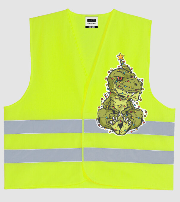 Dinozaur T-rex Pom de Crăciun tricou model galben neon pe tricou