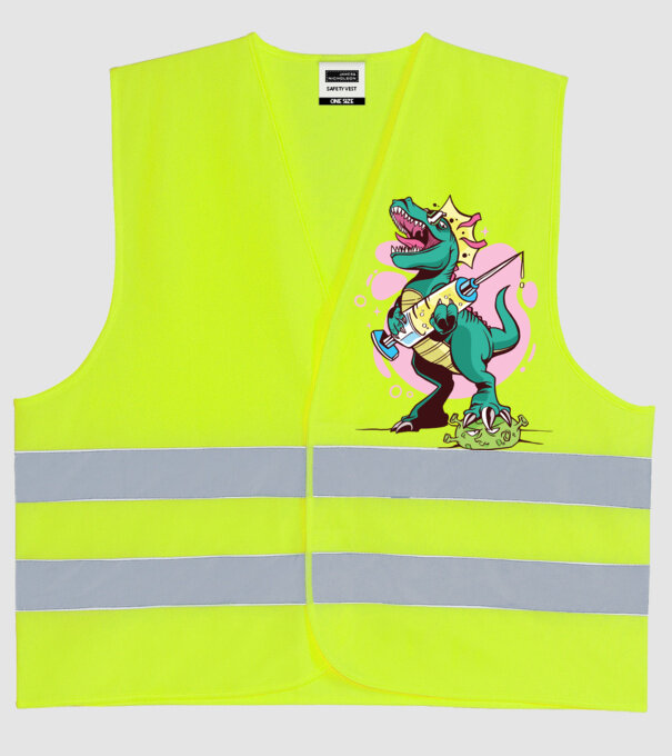 T-rex Vaccin model galben neon pe tricou