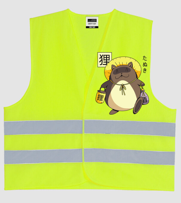 Tanuki Yokai model galben neon pe tricou