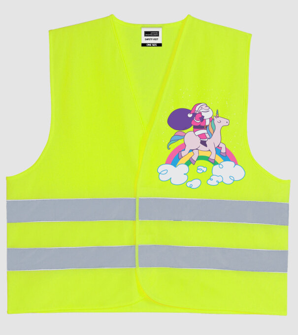 Moș Crăciun Unicorn model galben neon pe tricou