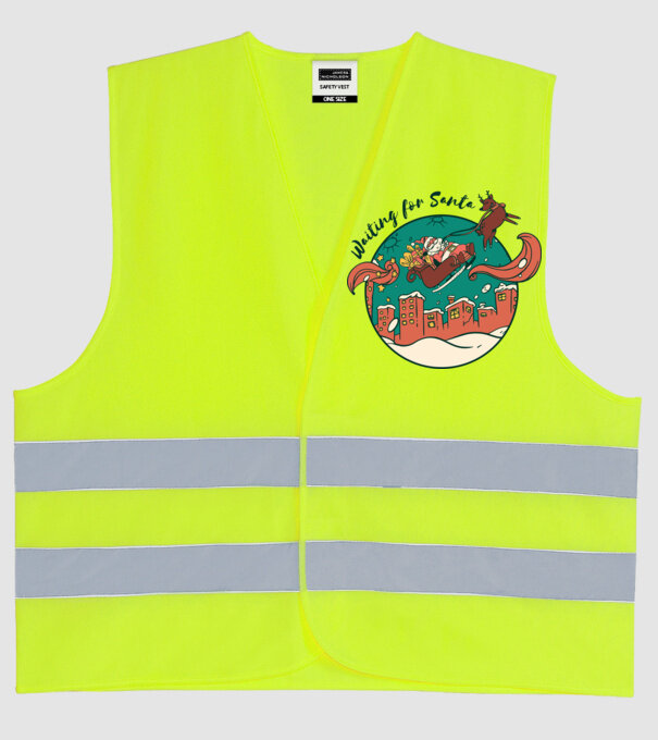 Așteptându-l pe Moș Crăciun model galben neon pe tricou