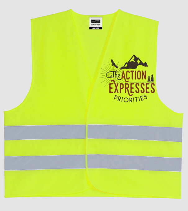 The action expresses priorities model galben neon pe tricou