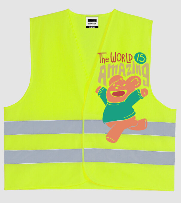 The world is amazing ursuleț Teddy model galben neon pe tricou