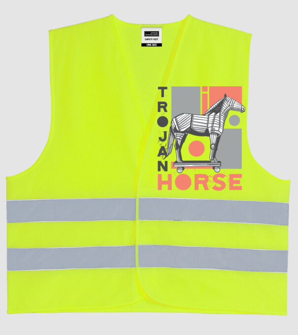 Cal troian model galben neon pe tricou