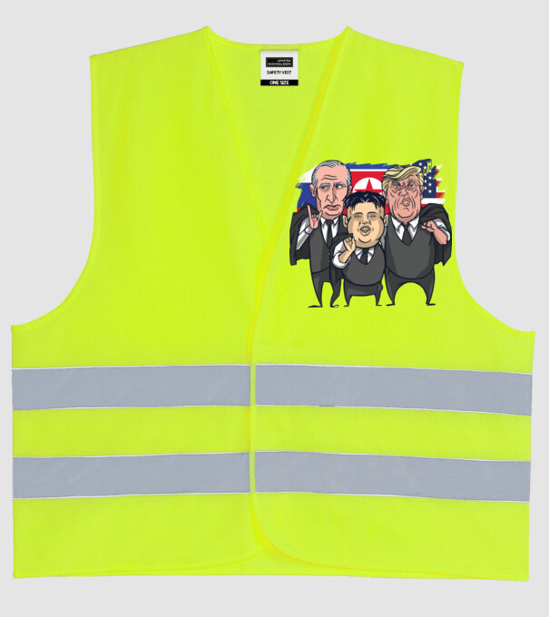 Trump, Putin, Kim - trei prieteni buni model galben neon pe tricou